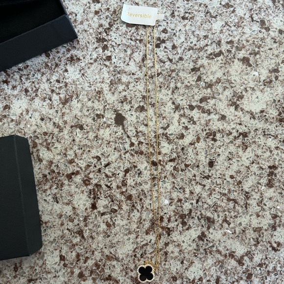 Rachel Zoe Black and Gold Necklace with Clover Pendant - Picture 3 of 5